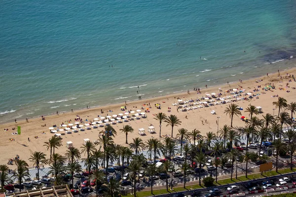 Vista Aérea Praia Principal Passeio Marítimo Alicante Costa Blanca Espanha — Fotografia de Stock