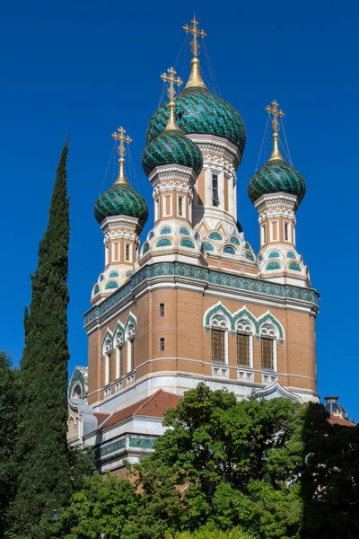 Die Russisch Orthodoxe Kirche Der Südfranzösischen Stadt Nizza Der Cote — Stockfoto