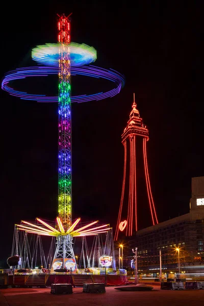 Blackpool Illuminations Und Blackpool Tower Blackpool Ist Ein Großer Badeort — Stockfoto