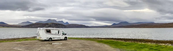 Camping Car Belvédère Pittoresque Sur Chaussée Travers Kyle Tongue Sutherland — Photo