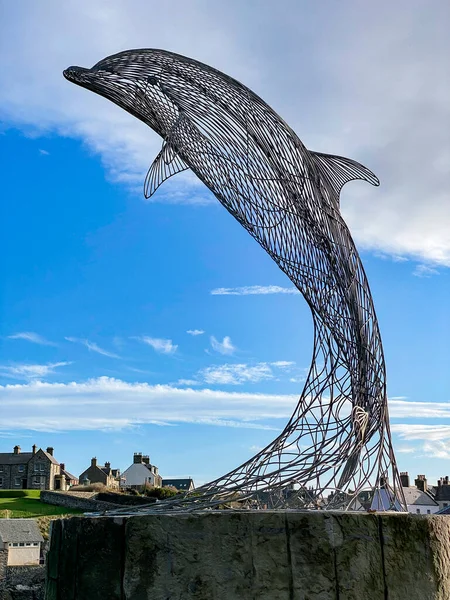 Μνημείο Δελφινιών Στο Portsoy Μια Μικρή Παράκτια Πόλη Στο Aberdeenshire — Φωτογραφία Αρχείου