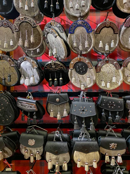 Display Traditional Scottish Sporran Sale Shop Oban West Coast Scotland — Stock Photo, Image