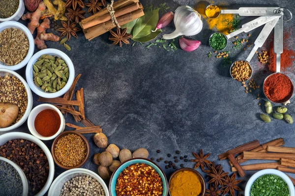 Selection Spices Used Cooking Flavor Seasoning Space Text — Stock Photo, Image