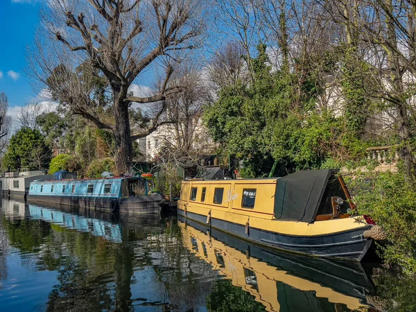 Barcos Grande Canal União Área Little Venice Centro Londres Reino — Fotografia de Stock