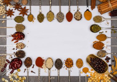 Metin için yeri olan kaşıklarda baharat pişirme seçimi.