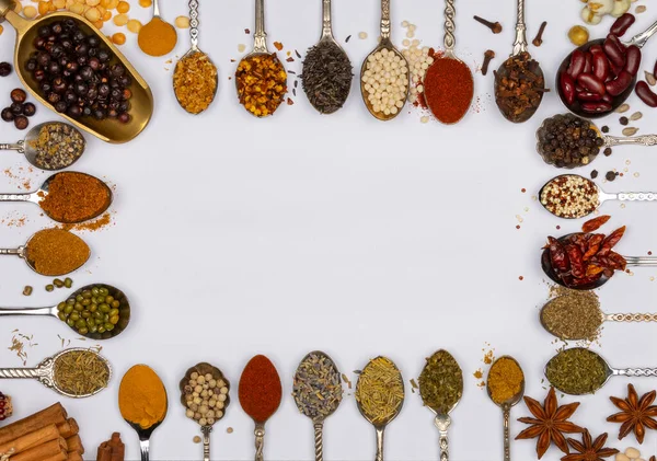 Selection Cooking Spices Spoons Space Text — Stock Photo, Image