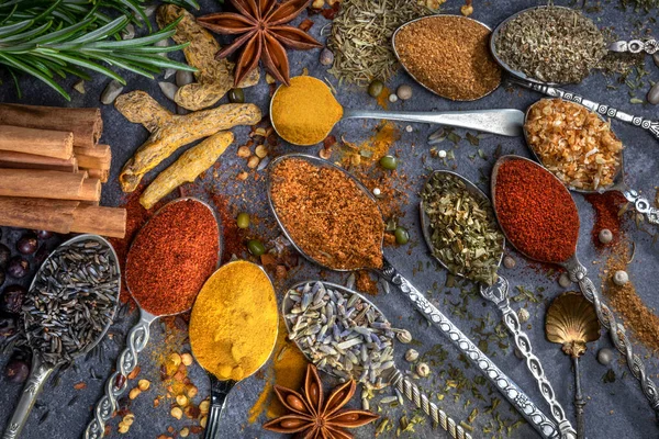 Selection Herbs Cooking Spices Used Add Flavor Seasoning Food Cooking — Stock Photo, Image