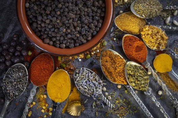 Selection Spices Used Add Flavor Seasoning Food Cooking — Stock Photo, Image