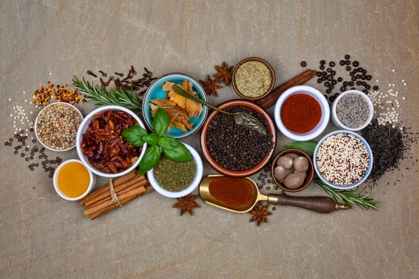 Selection Spices Herbs Used Add Flavor Seasoning Food Cooking — Stock Photo, Image