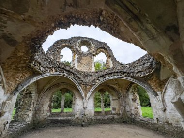 The vaulted ceiling in the ruins of Waverley Abbey - The first Cistercian abbey in England. Founded in 1128 by William Giffard, the Bishop of Winchester. Located about 2 miles (3.2 km) southeast of Farnham, Surrey.