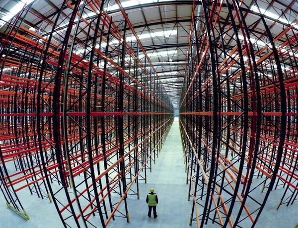 Storage Racking Installed Newly Built Warehouse United Kingdom Photographed Fisheye — Stock Photo, Image