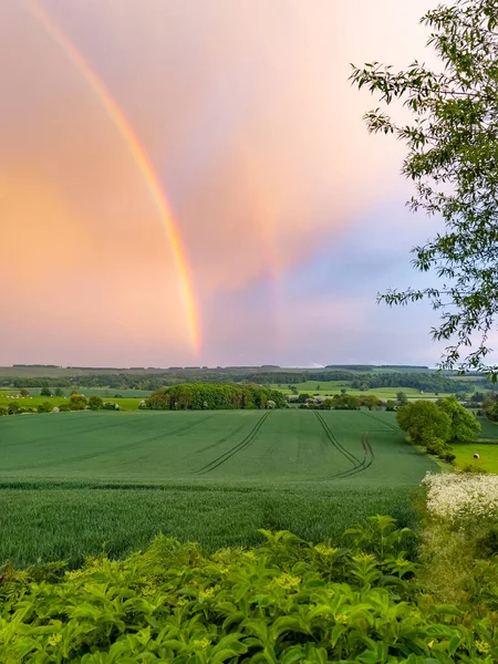 Drámai Kettős Szivárvány Észak Yorkshire Vidékén Északkelet Angliában — Stock Fotó