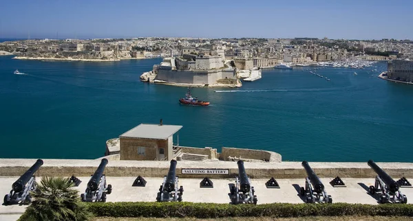 Grand Port Valette Direction Fort Angelo Vittoriosa Depuis Les Jardins — Photo