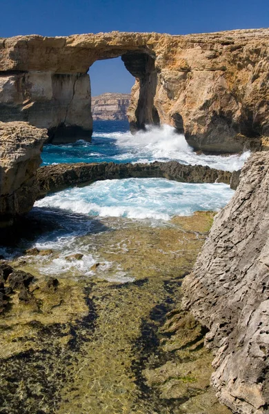 Azure Window Rock Formation Also Known Dwejra Window Coast Island — Stock Photo, Image