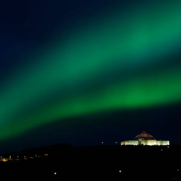 Aurora Borealis Northern Lights Πάνω Από Πέρλαν Στο Λόφο Oskjuhlid — Φωτογραφία Αρχείου