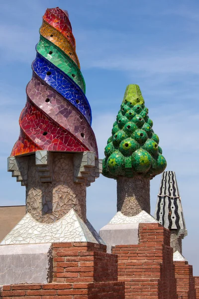 Ornate Chimney Designs Roof Gaudi Neo Gothic Palace Palau Guell — Stock Photo, Image