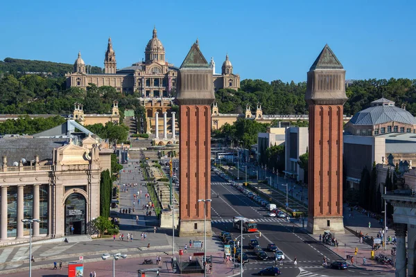 Vista Desde Placa Espanya Hacia Palacio Nacional Por Fira Internacional — Foto de Stock