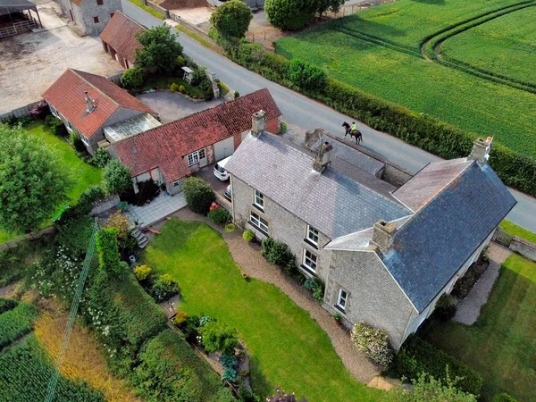 Luchtfoto Van Een Boerderij Het Platteland Van North Yorkshire Het — Stockfoto