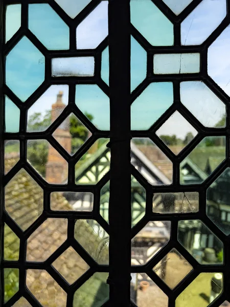 Blurred View 16Th Century Glass Window Little Moreton Hall Half — Stock Photo, Image