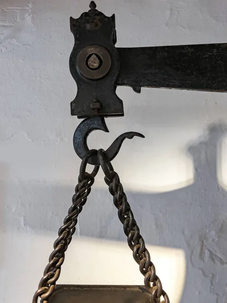 Hook Chains Old 19Th Century Weighing Scales Textile Mill — Stock Photo, Image