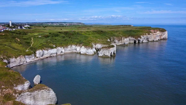 Letecký Pohled Útesy Mořské Jeskyně Flamborough Head Yorkshire Severovýchodním Pobřeží — Stock fotografie