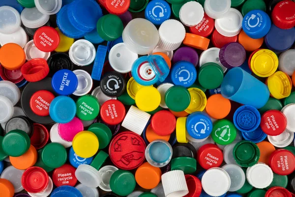 Bunte Plastikflaschenverschlüsse Zum Recyceln — Stockfoto