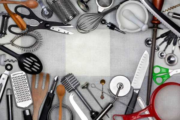 Kitchen Utensils - Kitchen utensils are small hand held tools used for food preparation. Common kitchen tasks include cutting food items to size, baking, grinding, mixing, blending, and measuring; different utensils are made for each task.