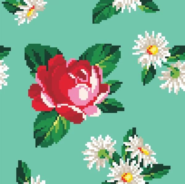 Rosa con patrón de bordado de manzanilla — Vector de stock