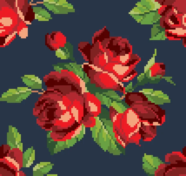 Μάτσο μοτίβο κεντήματα κόκκινα τριαντάφυλλα — Διανυσματικό Αρχείο