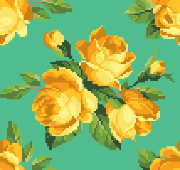 Група жовтих троянд вишивка візерунок — стоковий вектор