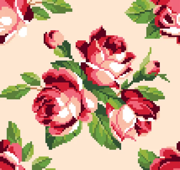 Група рожевих троянд вишивка візерунок — стоковий вектор