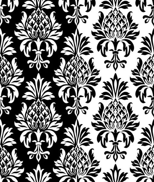 Vintage baroque pineapple pattern on the black and white background — Stock Vector