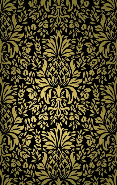 ゴールドの背景に花と葉のパターンを持つヴィンテージ バロック パイナップル — ストックベクタ