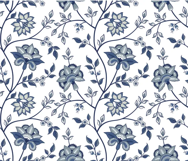 Patrón de chintz azul con clavel sobre fondo blanco — Vector de stock