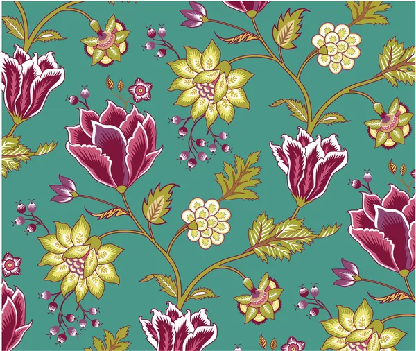 Chintz-Muster mit Tulpe auf weißem Hintergrund — Stockvektor