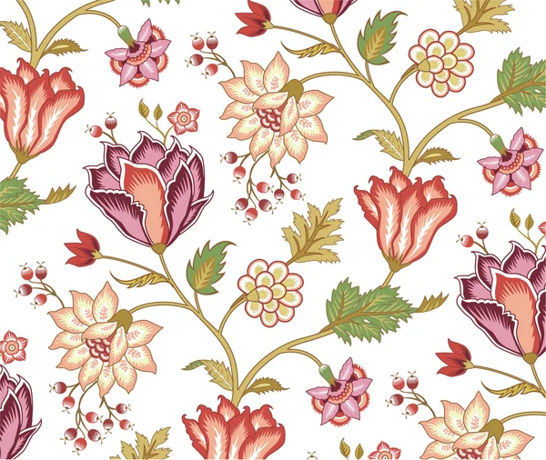 Chintz mönster med tulip på den vita bakgrunden — Stock vektor