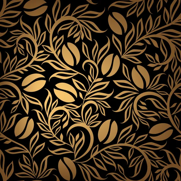 Coffee beans gold pattern — Stock Vector