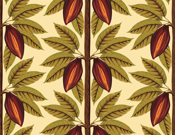 Винтажное какао с бобами и листьями
