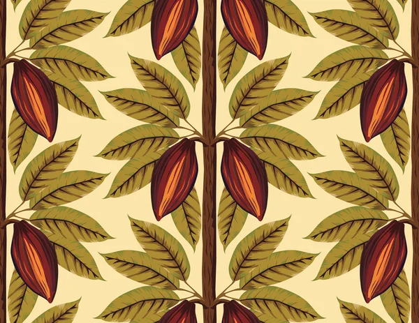 豆と葉のパターンを持つヴィンテージのココアの木 ロイヤリティフリーストックベクター