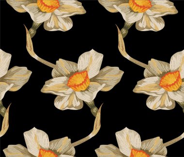 Nergis çizgi vintage desen siyah arka plan üzerine