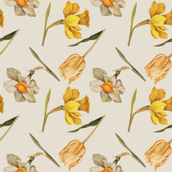 Narcissus and tulip vintage pattern with spot