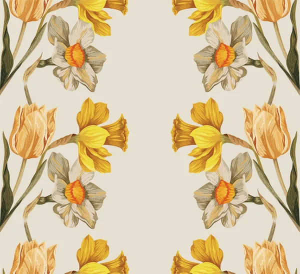 Narcissus en tulip spiegel vintage patroon — Stockvector