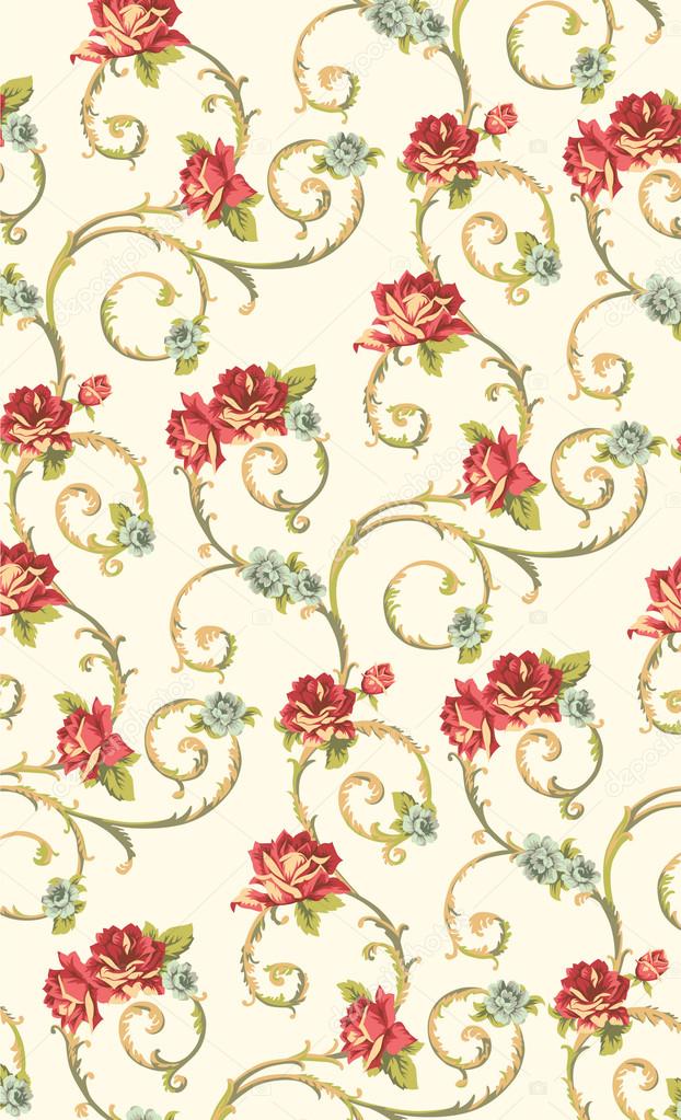 Roses with volute vintage baroque pattern