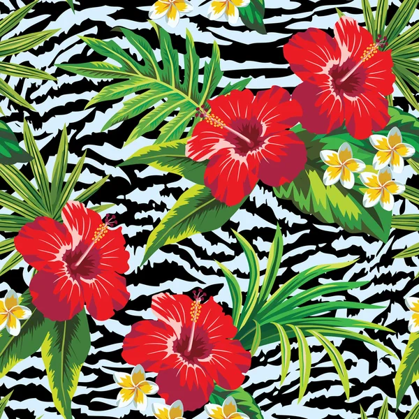 Modello floreale tropicale e sfondo zebra — Vettoriale Stock