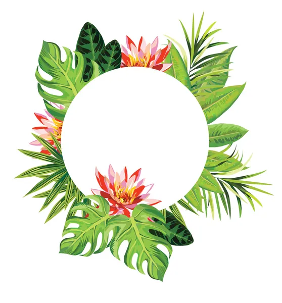 Tropical flowers and leaves round Royalty Free Stock Vectors