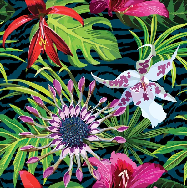 Patrón floral tropical exótico, fondo de animales de cebra Ilustraciones De Stock Sin Royalties Gratis