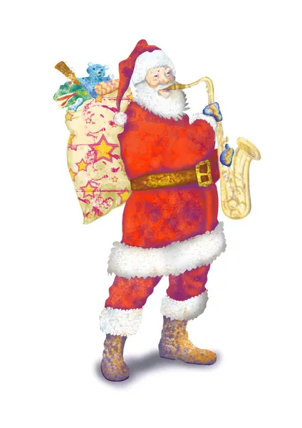 Санта играет на саксофоне — стоковое фото
