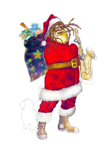 Santa Spela sax — Stockfoto