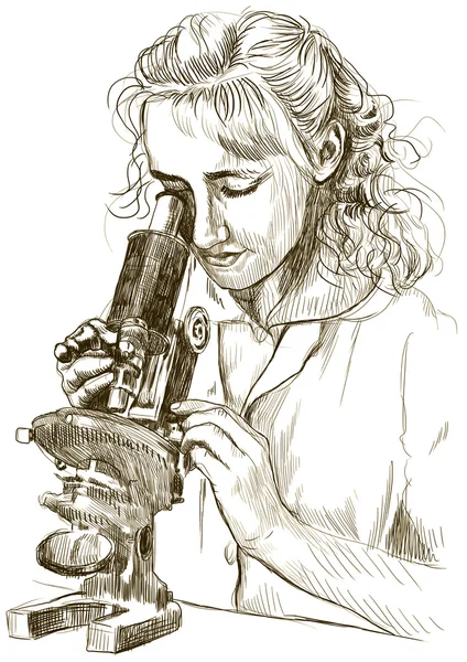 Woman with microscope — Stock Photo, Image