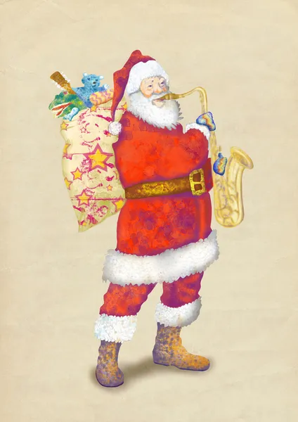 Santa spelen de sax — Stockfoto